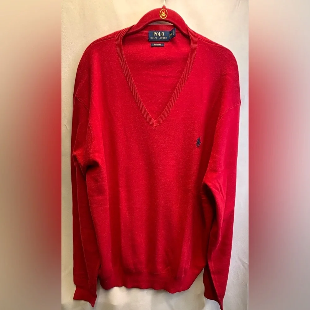 Polo Ralph Lauren Red V Neck Pima Cotton Pullover Sweater Size XXLarge NWOT